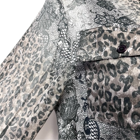 Lane Bryant Lace Animal Print Blouse Sheer Plus Size 1X 14 16 Long Sleeve Button - Picture 13 of 15